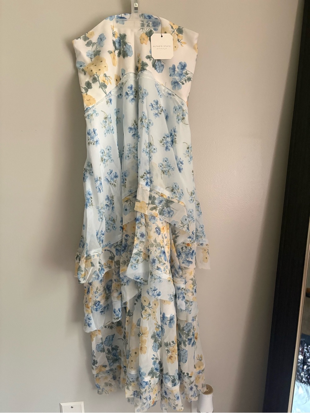 Altar'd State Light Blue and Yellow Floral Tiered Skirt